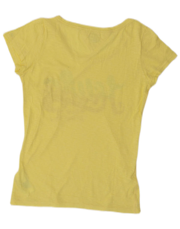 Tommy Hilfiger Womens Graphic T-Shirt Top UK 12 Medium Yellow Cotton