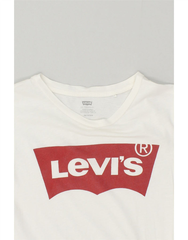 LEVI'S Womens Graphic T-Shirt Top UK 6 XS White Cotton | Vintage Levi's | Thrift | Second-Hand Levi's | Used Clothing | Messina Hembry 