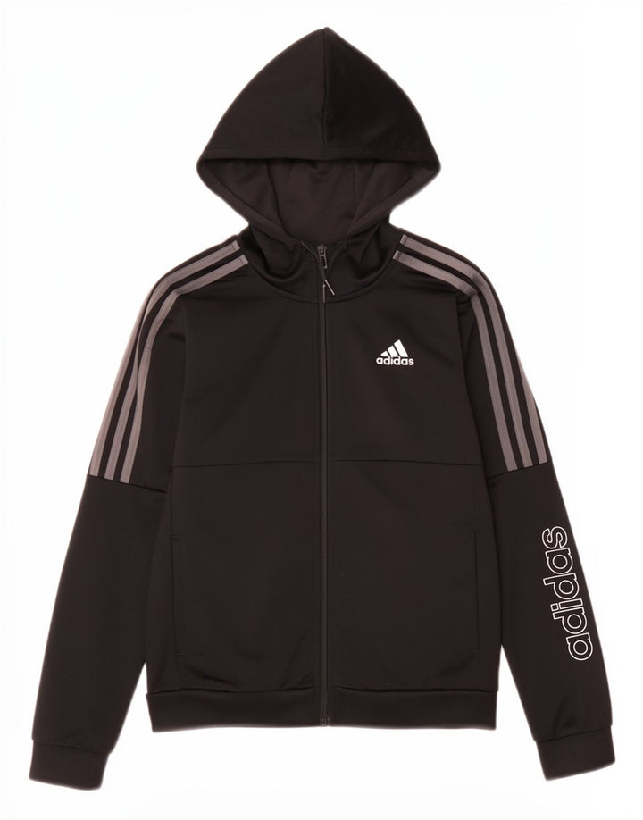 Adidas Boys Graphic Zip Hoodie Sweater 11-12 Years Black Polyester
