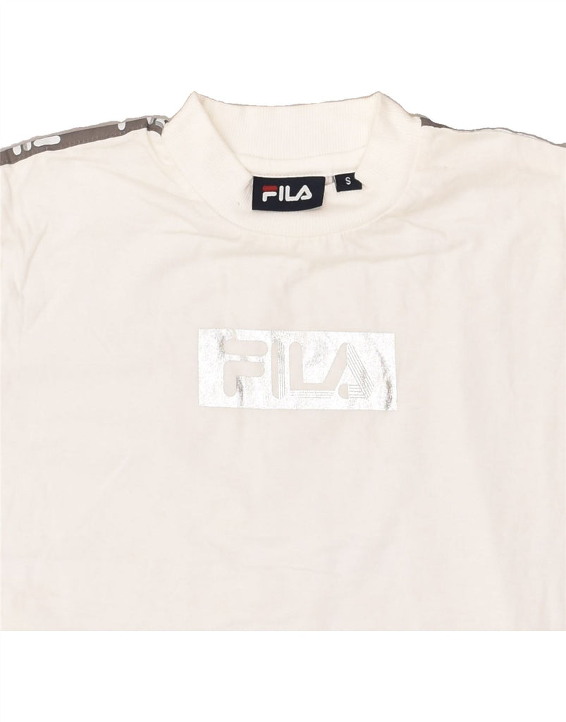 FILA Womens Crop T-Shirt Top UK 10 Small White Cotton | Vintage Fila | Thrift | Second-Hand Fila | Used Clothing | Messina Hembry 