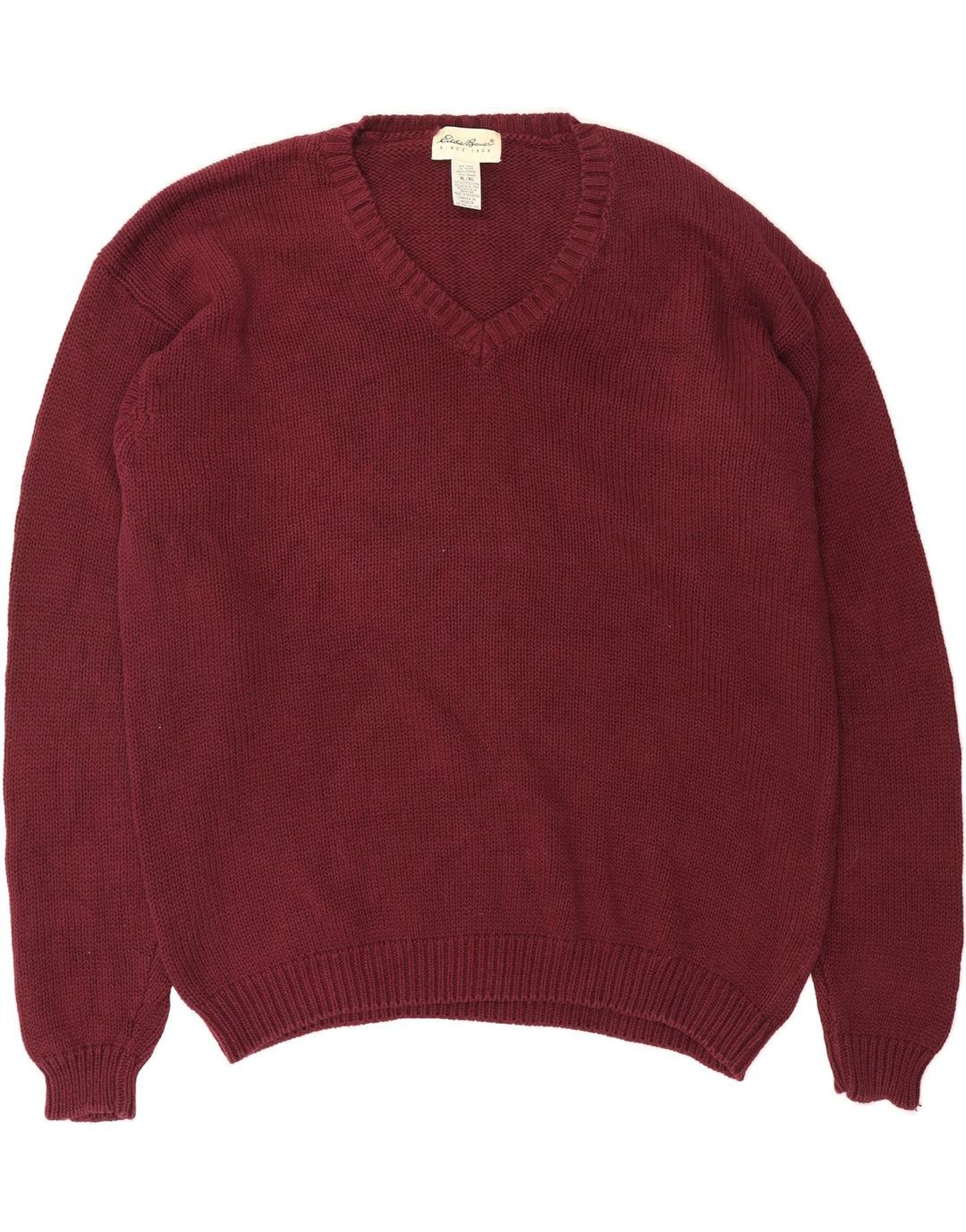 EDDIE BAUER Mens V-Neck Jumper Sweater XL Burgundy Cotton Vintage Eddie Bauer and Second-Hand Eddie Bauer from Messina Hembry 