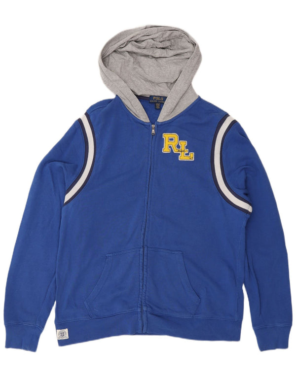 Polo Ralph Lauren Boys Zip Hoodie Sweater 15-16 Years XL Blue Colourblock