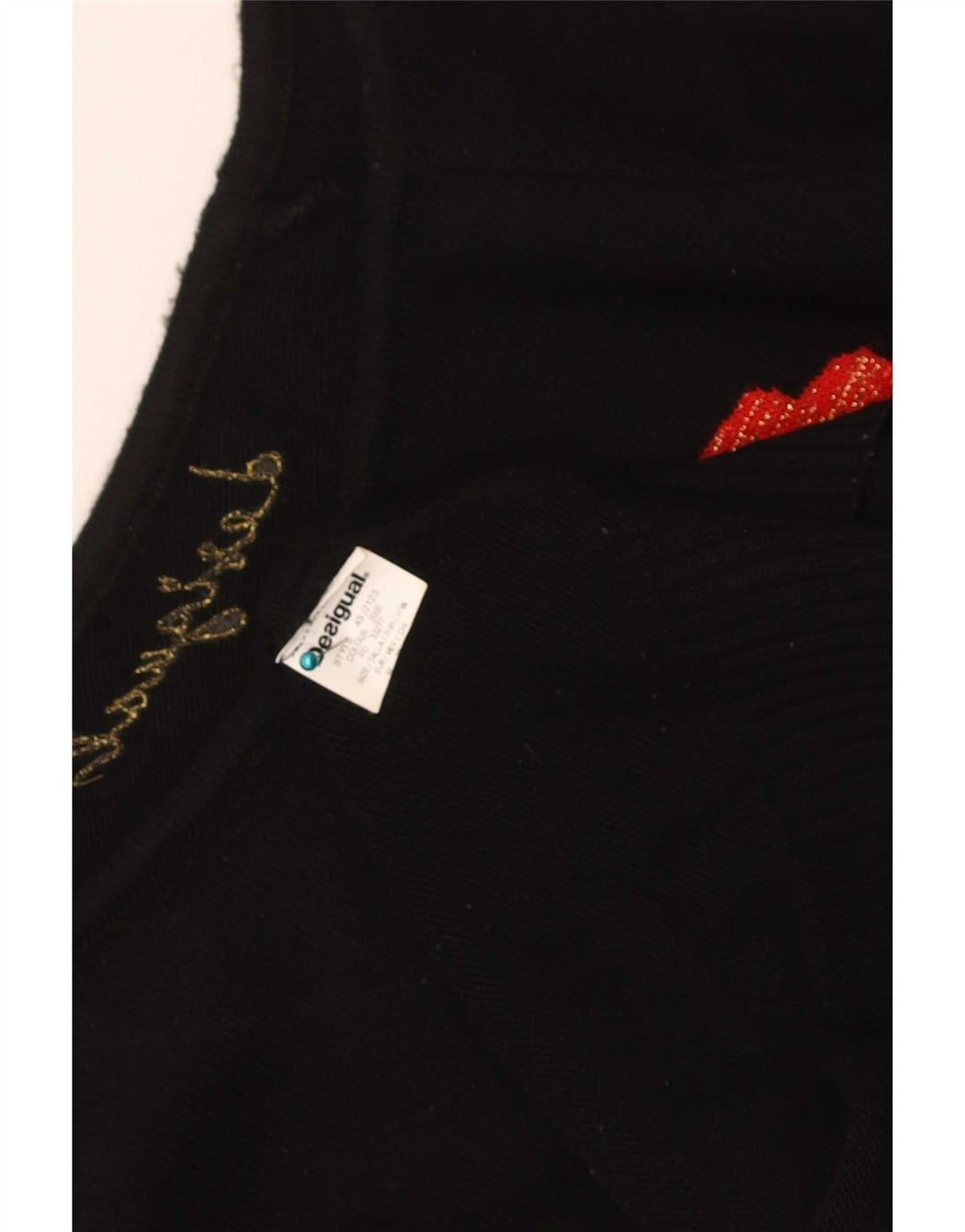 Desigual Womens Graphic Boat Neck Jumper Sweater UK 12 Medium Black