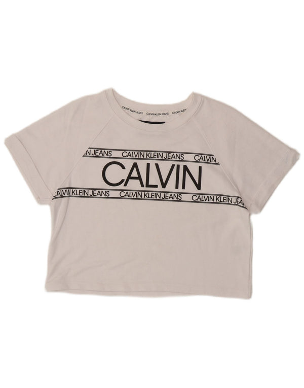 Calvin Klein Jeans Womens Crop Graphic T-Shirt Top UK 10 Small White