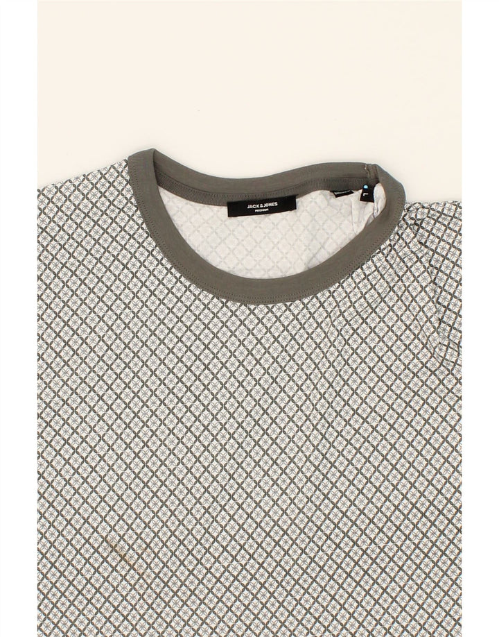 JACK & JONES Mens T-Shirt Top Large Grey Geometric Cotton Vintage Jack & Jones and Second-Hand Jack & Jones from Messina Hembry 