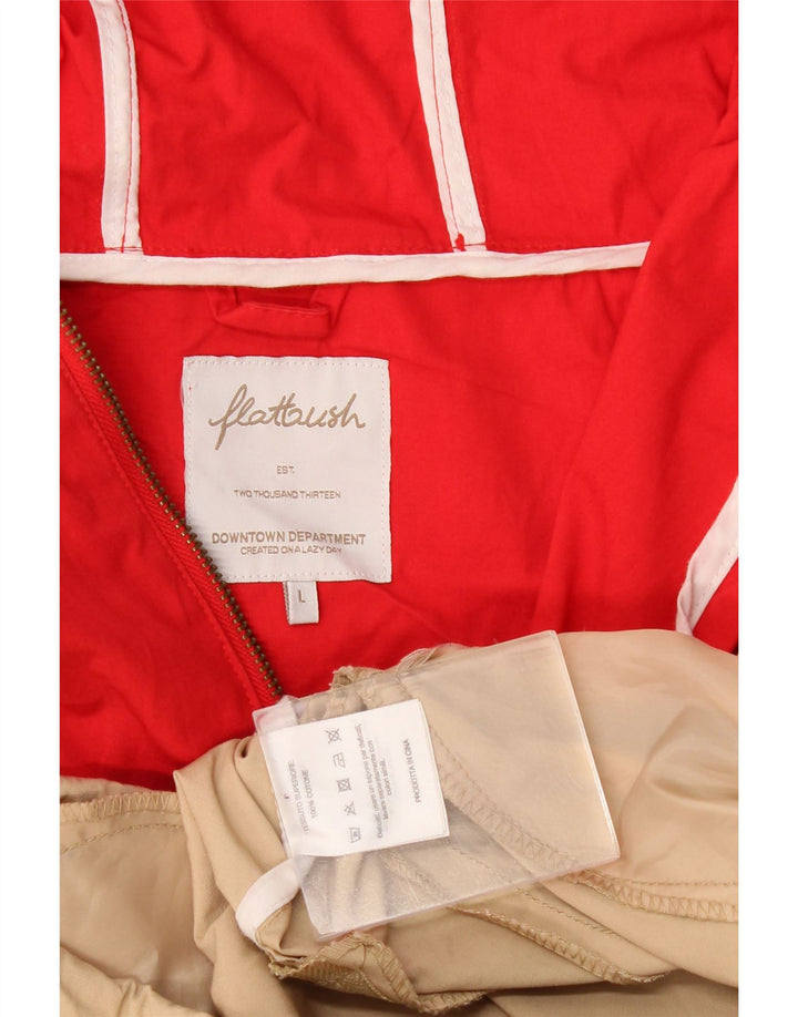 Flatbush Womens Hooded Anorak Jacket UK 16 Large Red Colourblock Cotton