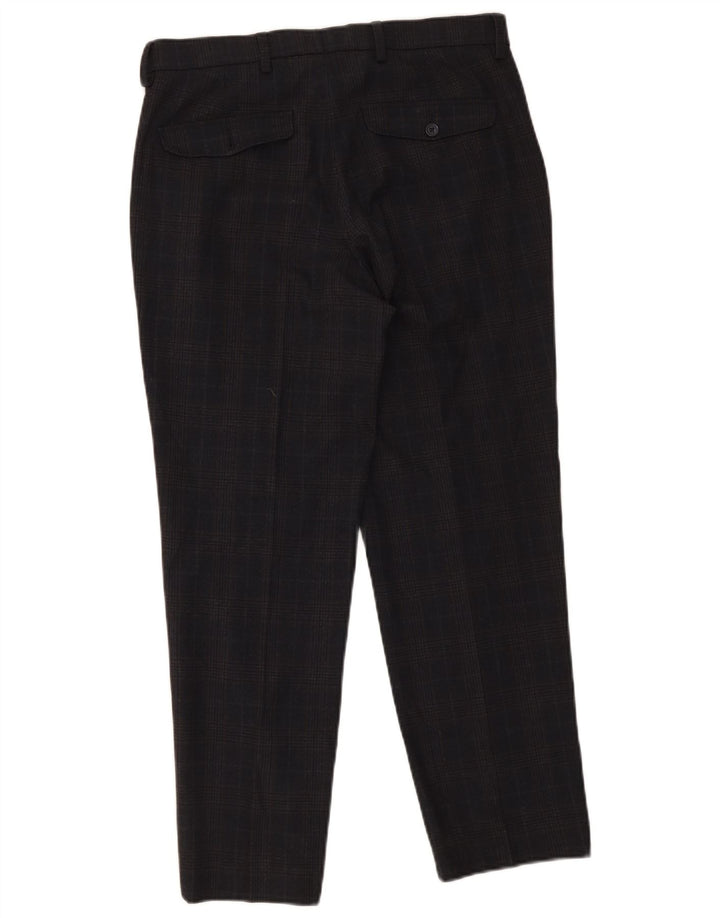 Marks & Spencer Mens Regular Fit Suit Trousers W32 L29 Navy Blue Check