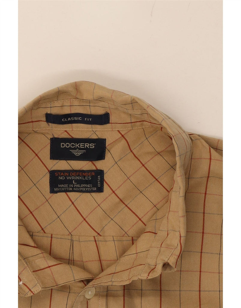 DOCKERS Mens Classic Fit Shirt Large Beige Check Cotton Vintage Dockers and Second-Hand Dockers from Messina Hembry 