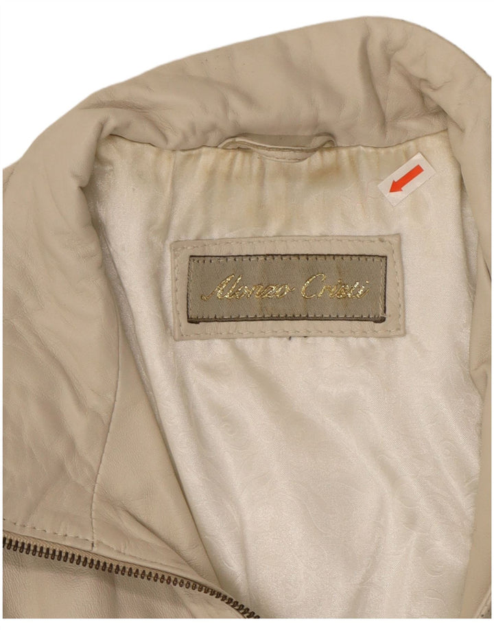 Vintage Womens Leather Jacket UK 14 Medium Beige Leather