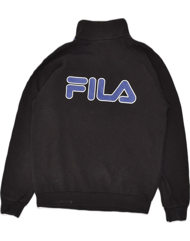 FILA Mens Graphic Zip Neck Sweatshirt Jumper Medium Black Cotton | Vintage Fila | Thrift | Second-Hand Fila | Used Clothing | Messina Hembry 