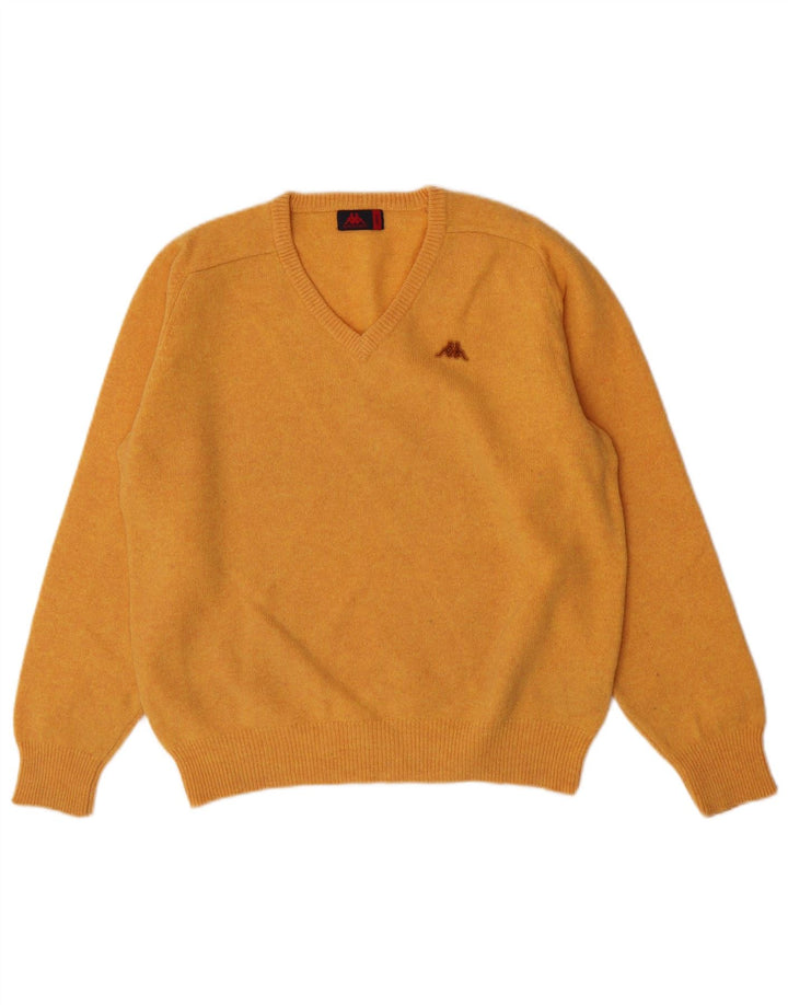 Kappa Womens V-Neck Jumper Sweater UK 16 Large Orange Virgin Wool