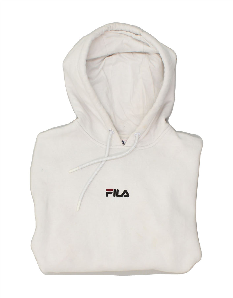 FILA Mens Graphic Hoodie Jumper Medium White Cotton | Vintage Fila | Thrift | Second-Hand Fila | Used Clothing | Messina Hembry 