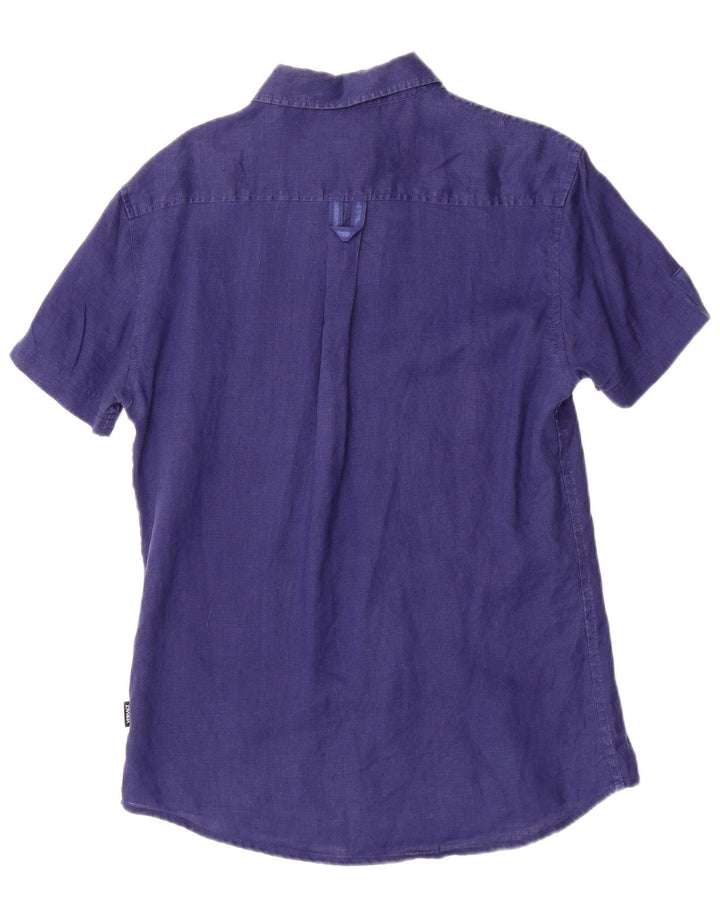 Versace Mens Short Sleeve Shirt Small Navy Blue Linen