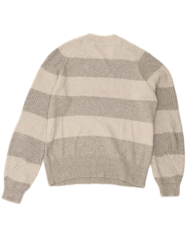 Zara Womens Crew Neck Jumper Sweater UK 10 Small Grey Striped Polyester