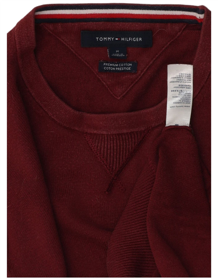 TOMMY HILFIGER Mens Crew Neck Jumper Sweater Medium Maroon Cotton