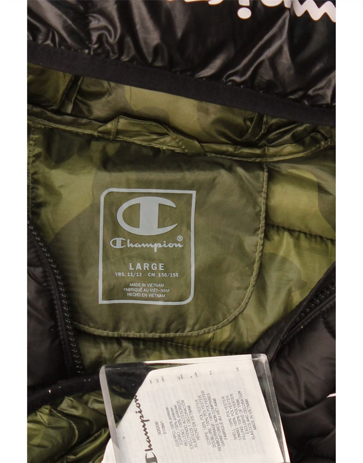 Champion Boys Hooded Padded Jacket 11-12 Years Large Black Polyester
