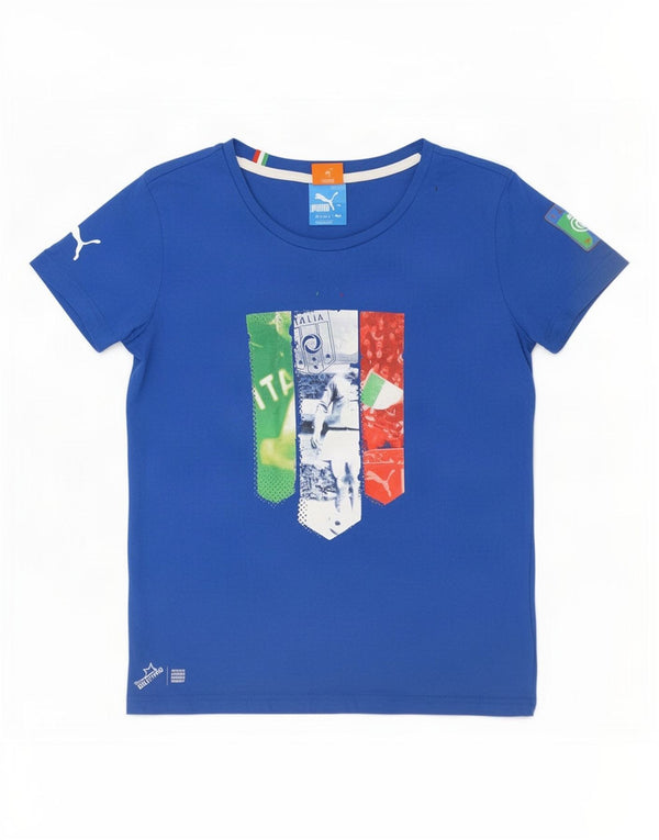 Puma Boys Italia Graphic T-Shirt Top 13-14 Years XL Blue Cotton