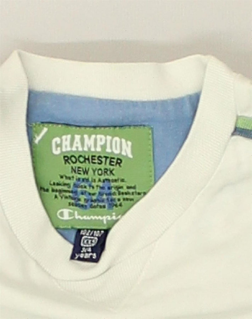 CHAMPION Boys Graphic T-Shirt Top 3-4 Years 2XS Off White Cotton | Vintage Champion | Thrift | Second-Hand Champion | Used Clothing | Messina Hembry 