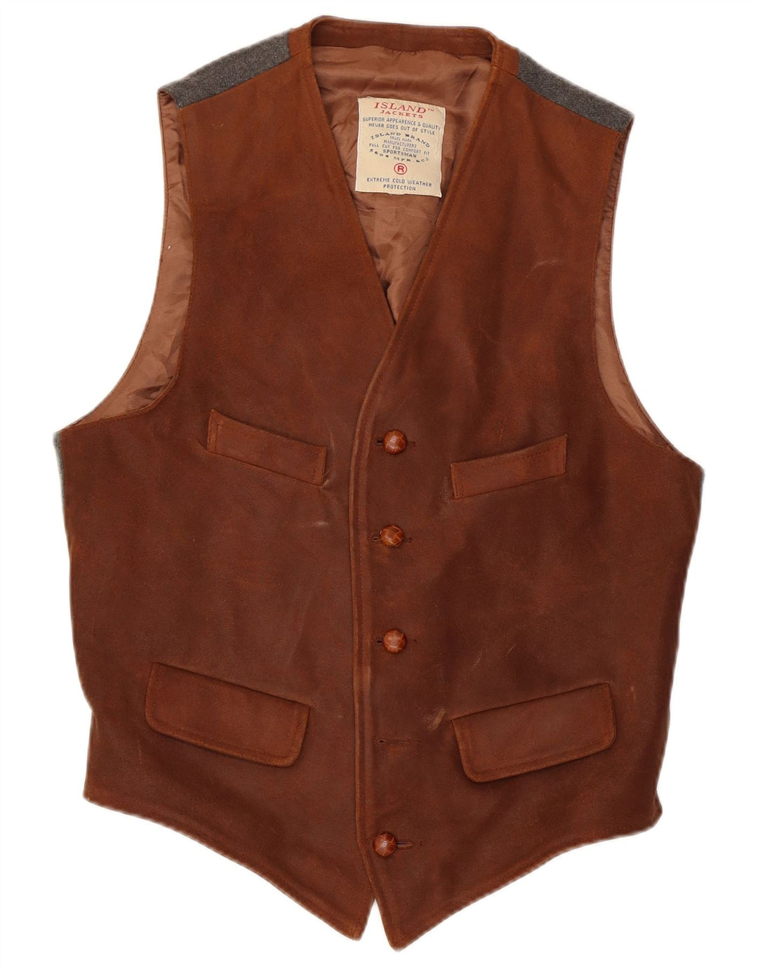 Vintage Mens Suede Waistcoat Medium Brown Leather