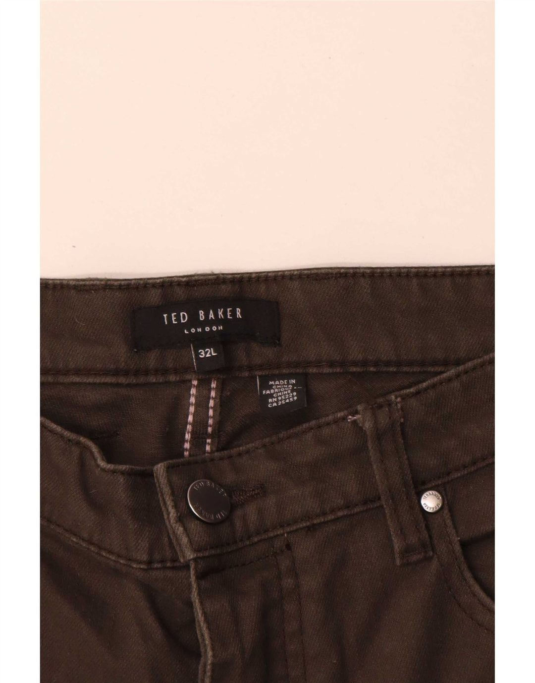 Ted Baker Mens Slim Casual Trousers W32 L31 Khaki Cotton