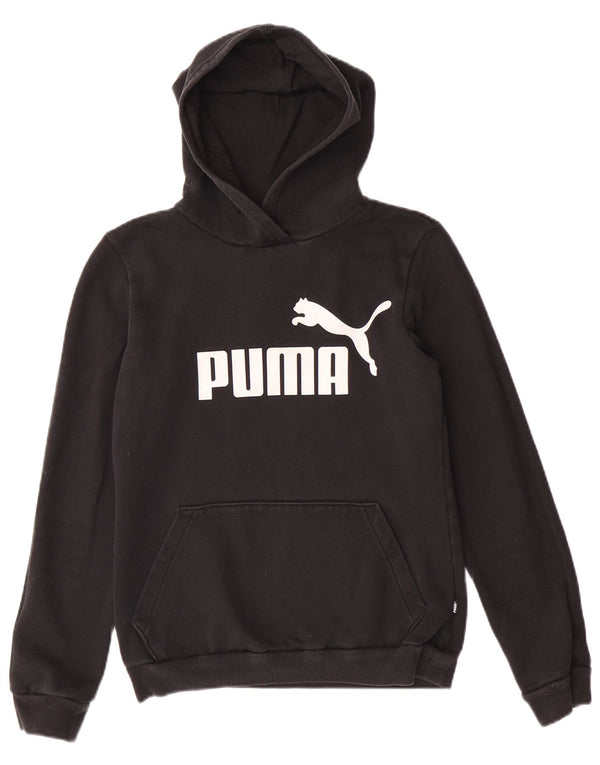 PUMA Girls Graphic Hoodie Jumper 13-14 Years Black Cotton