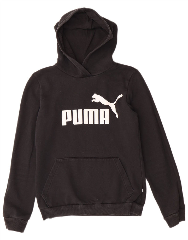 PUMA Girls Graphic Hoodie Jumper 13-14 Years Black Cotton