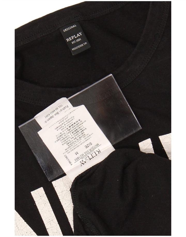 REPLAY Mens Graphic T-Shirt Top Medium Black Cotton