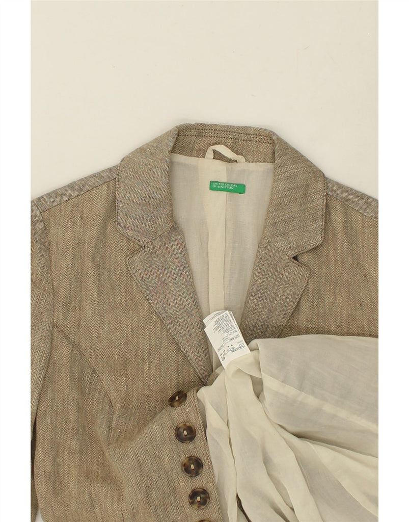 BENETTON Womens Blazer Jacket IT 40 Small Beige Herringbone Cotton | Vintage Benetton | Thrift | Second-Hand Benetton | Used Clothing | Messina Hembry 