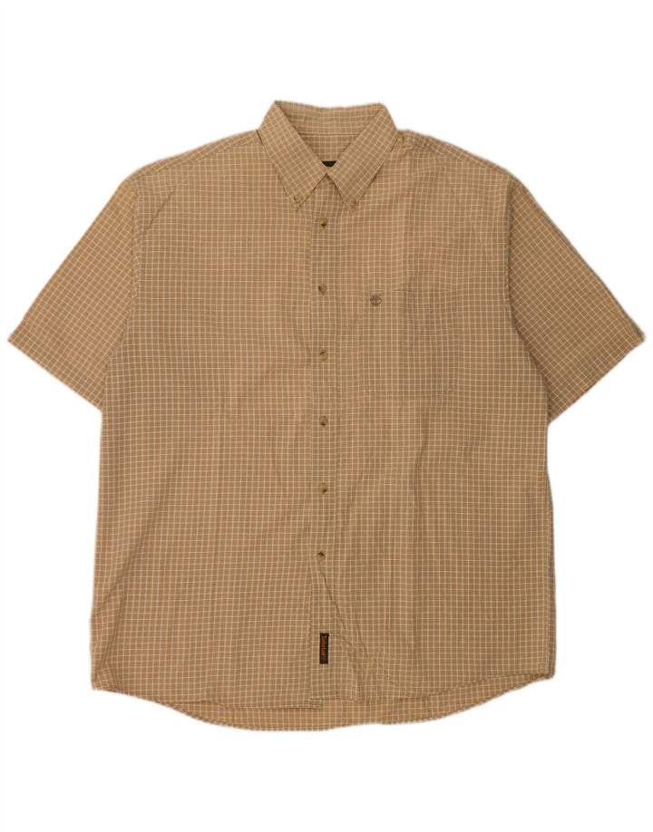 Timberland Mens Short Sleeve Shirt Large Beige Check Cotton