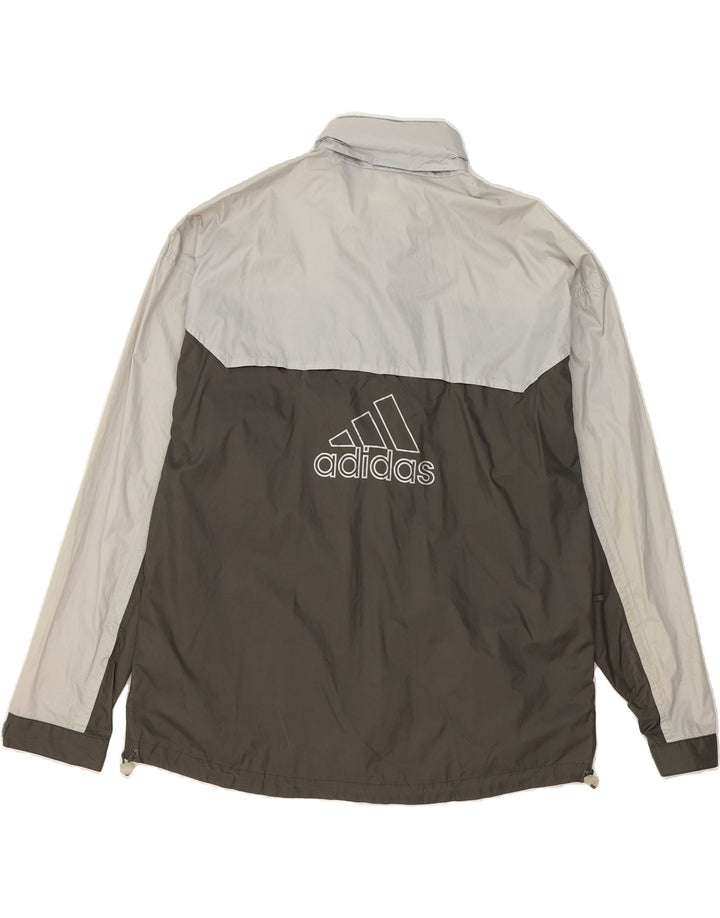ADIDAS Mens Hooded Graphic Rain Jacket UK 40/42 Medium Grey Colourblock Vintage Adidas and Second-Hand Adidas from Messina Hembry 