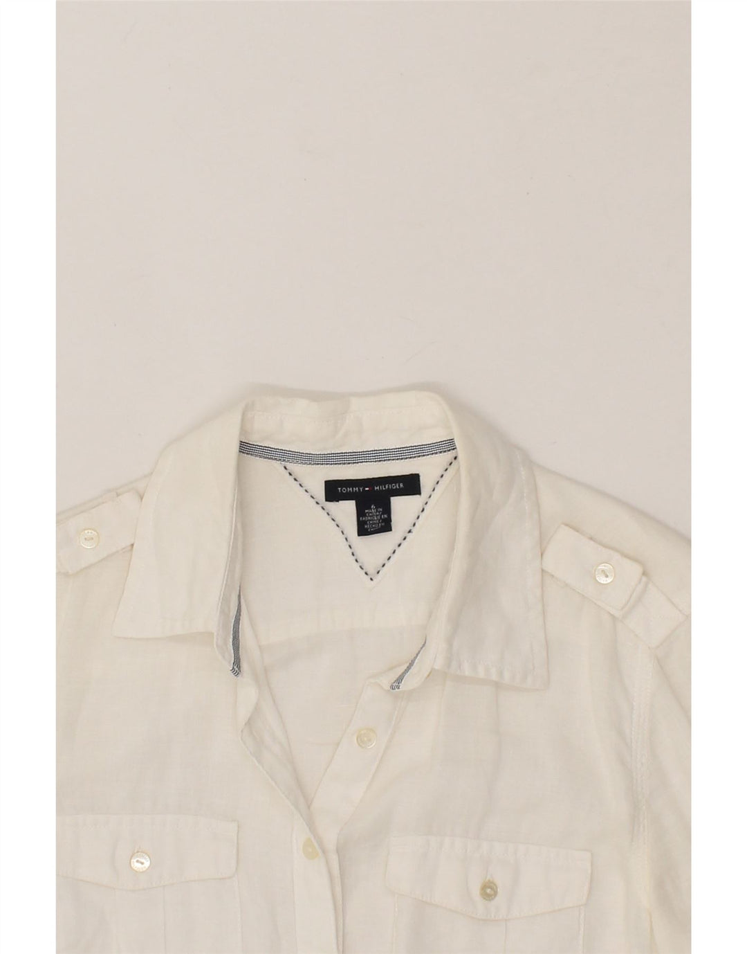 TOMMY HILFIGER Womens Shirt US 6 Medium White Cotton Vintage Tommy Hilfiger and Second-Hand Tommy Hilfiger from Messina Hembry 
