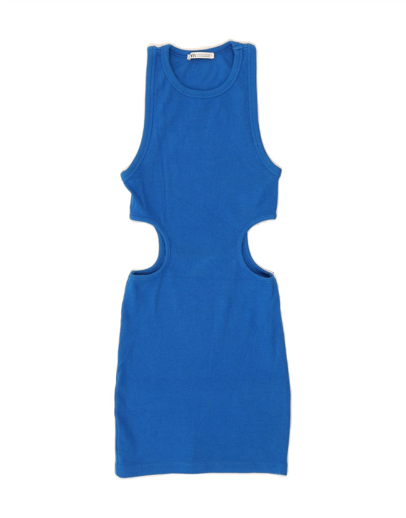 ZARA Womens Cut Out Sleeveless T-Shirt Dress UK 10 Small Blue Vintage Zara and Second-Hand Zara from Messina Hembry 
