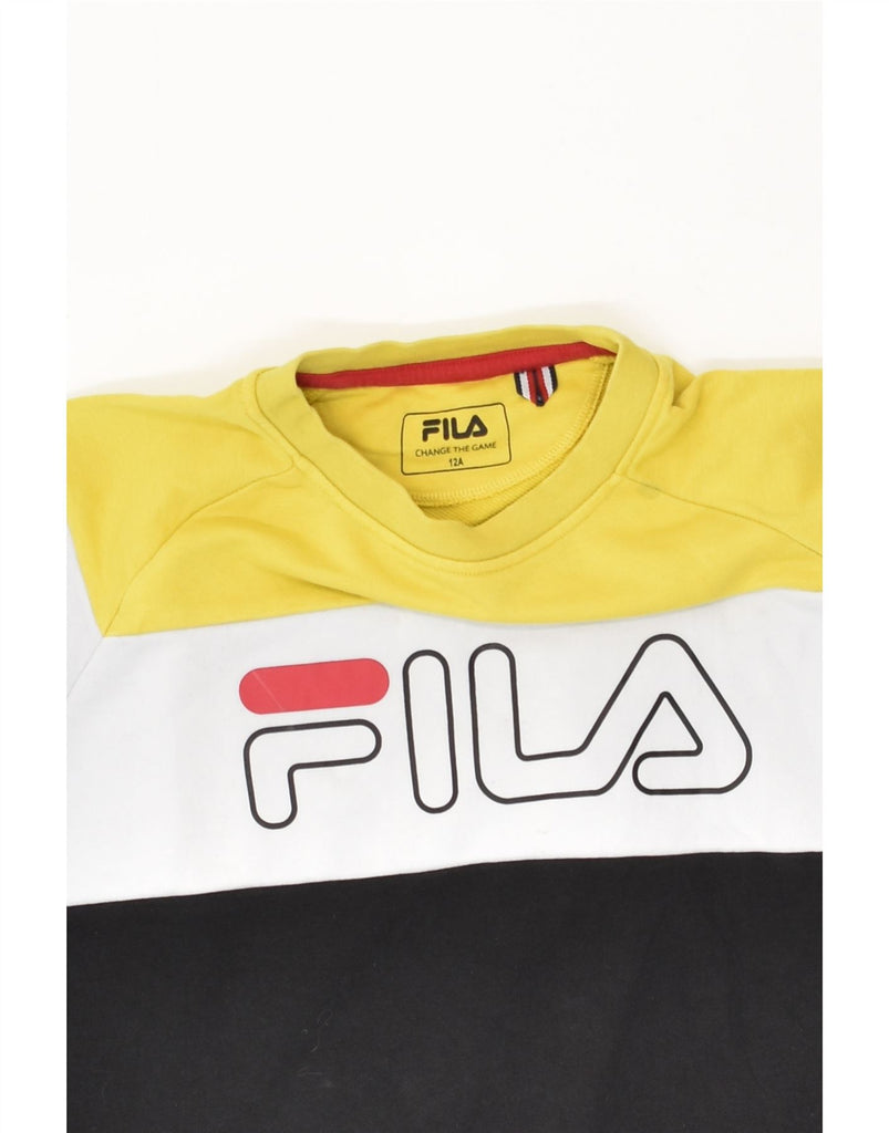 FILA Boys Graphic Sweatshirt Jumper 11-12 Years Black Colourblock Cotton | Vintage Fila | Thrift | Second-Hand Fila | Used Clothing | Messina Hembry 