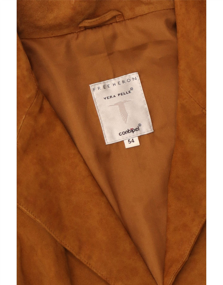 Conbipel Mens 3 Button Suede Blazer Jacket IT 54 XL Brown Leather