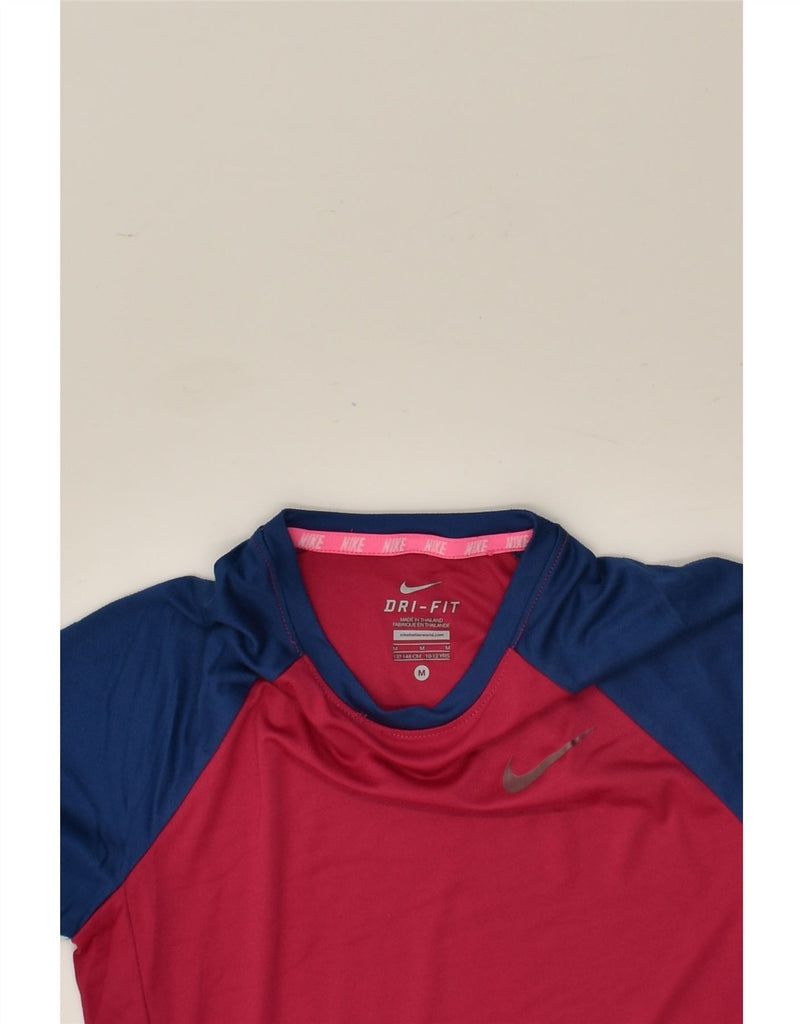 NIKE Girls Dri Fit T-Shirt Top 10-11 Years Medium Red Colourblock | Vintage Nike | Thrift | Second-Hand Nike | Used Clothing | Messina Hembry 