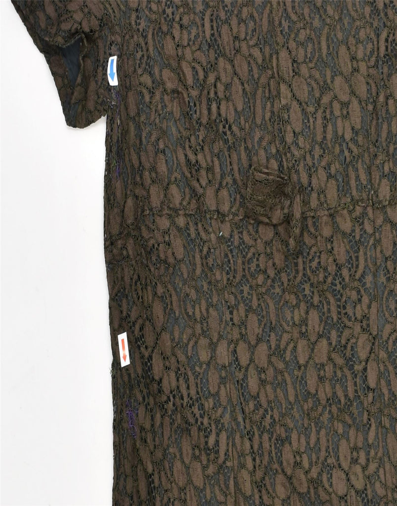 VINTAGE Womens Basic Dress UK 14 Medium Brown Floral Polyester | Vintage | Thrift | Second-Hand | Used Clothing | Messina Hembry 