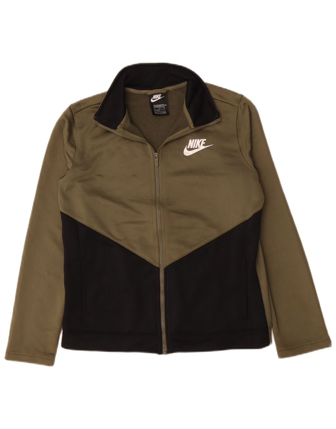 Nike Boys Tracksuit Top Jacket 13-14 Years XL Khaki Colourblock Polyester