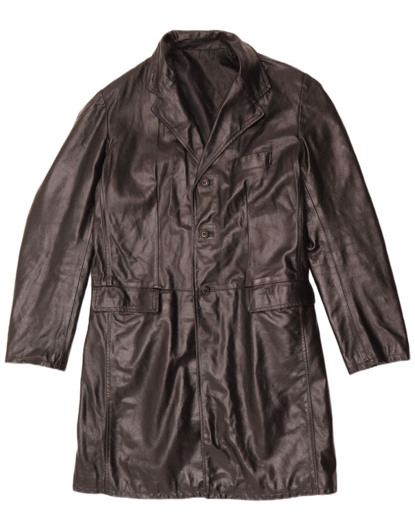 Vintage Mens Leather Coat UK 40 Large Black Leather