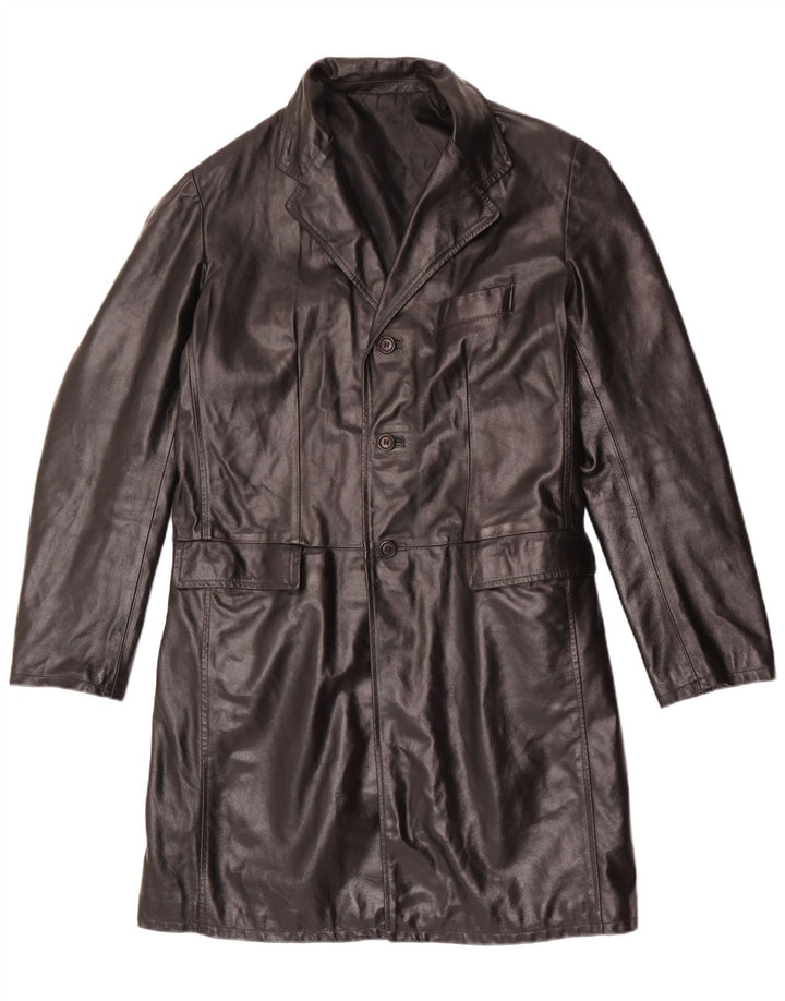 Vintage Mens Leather Coat UK 40 Large Black Leather