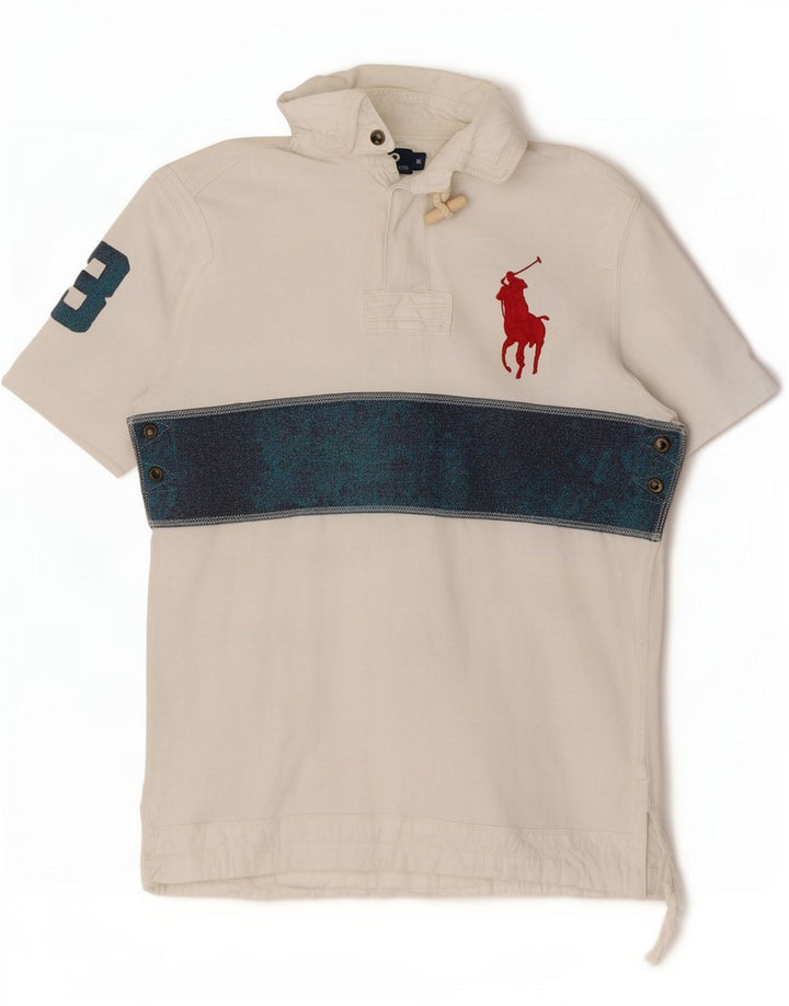 Polo Ralph Lauren Mens Graphic Polo Shirt Medium White Colourblock