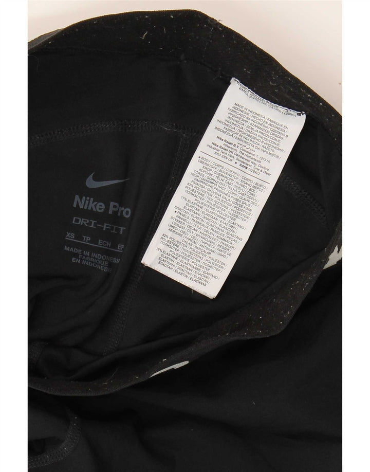 Nike Womens Dri Fit Graphic Leggings UK 4 XS Black Polyester