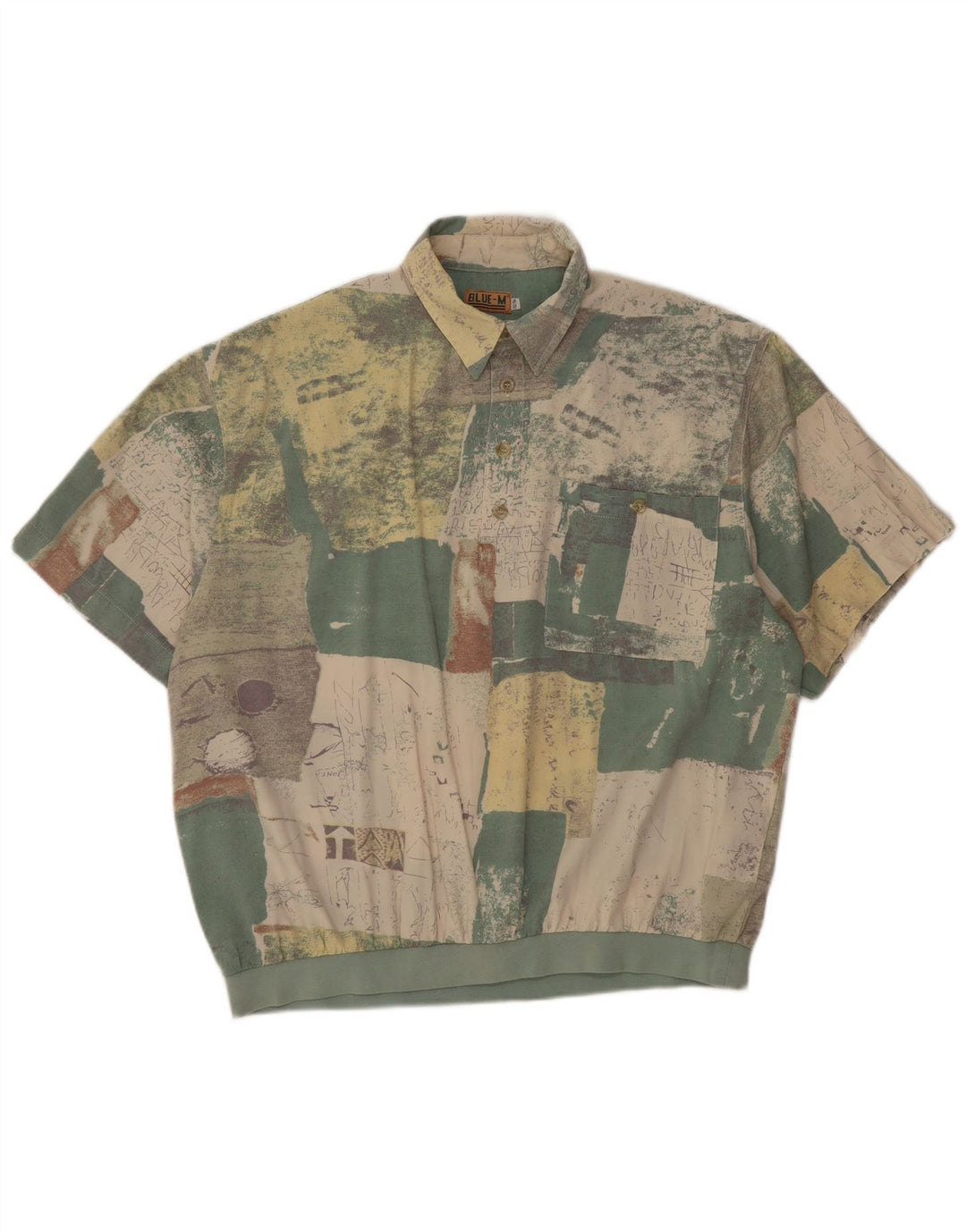 Vintage Mens Abstract Pattern Pullover Shirt IT 52/54 Large Green Viscose