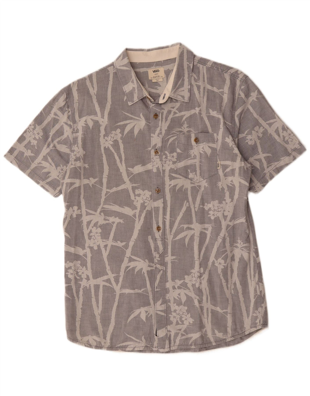 Vans Mens Short Sleeve Shirt Large Grey Floral Cotton