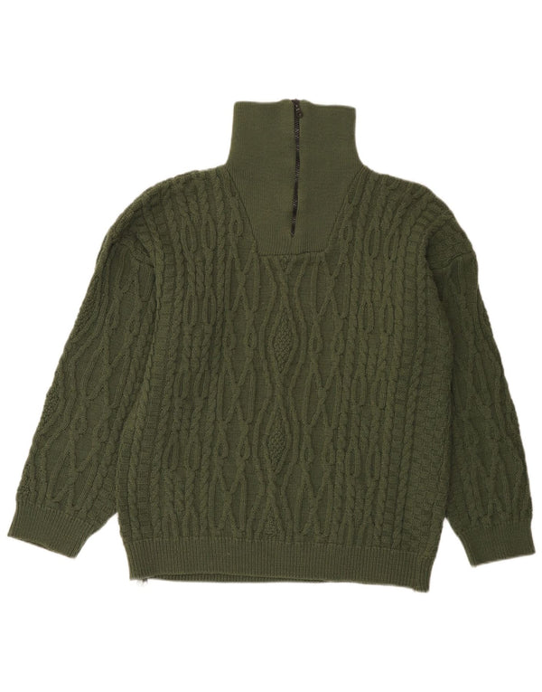 Vintage Mens Zip Neck Jumper Sweater Medium Green