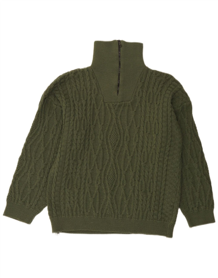 Vintage Mens Zip Neck Jumper Sweater Medium Green