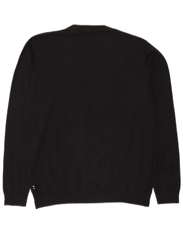 Jack & Jones Mens V-Neck Jumper Sweater Large Black Cotton