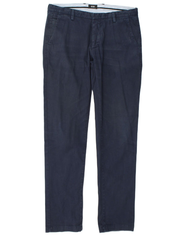 Hugo Boss Mens Slim Chino Trousers IT 48 Medium W32 L32 Navy Blue Cotton