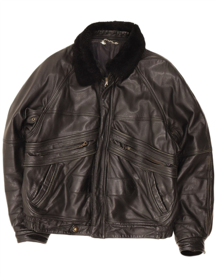 Vintage Mens Leather Jacket IT 52 XL Black