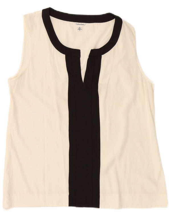 CALVIN KLEIN Womens Sleeveless Blouse Top UK 14 Medium White Colourblock