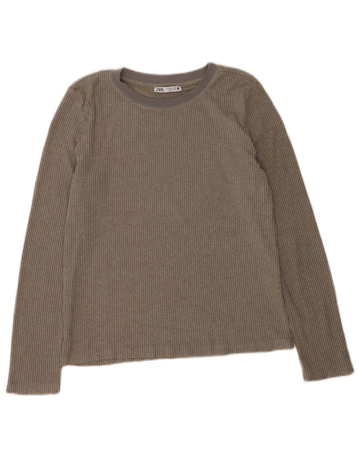 Zara Womens Top Long Sleeve UK 10 Small Grey Polyester